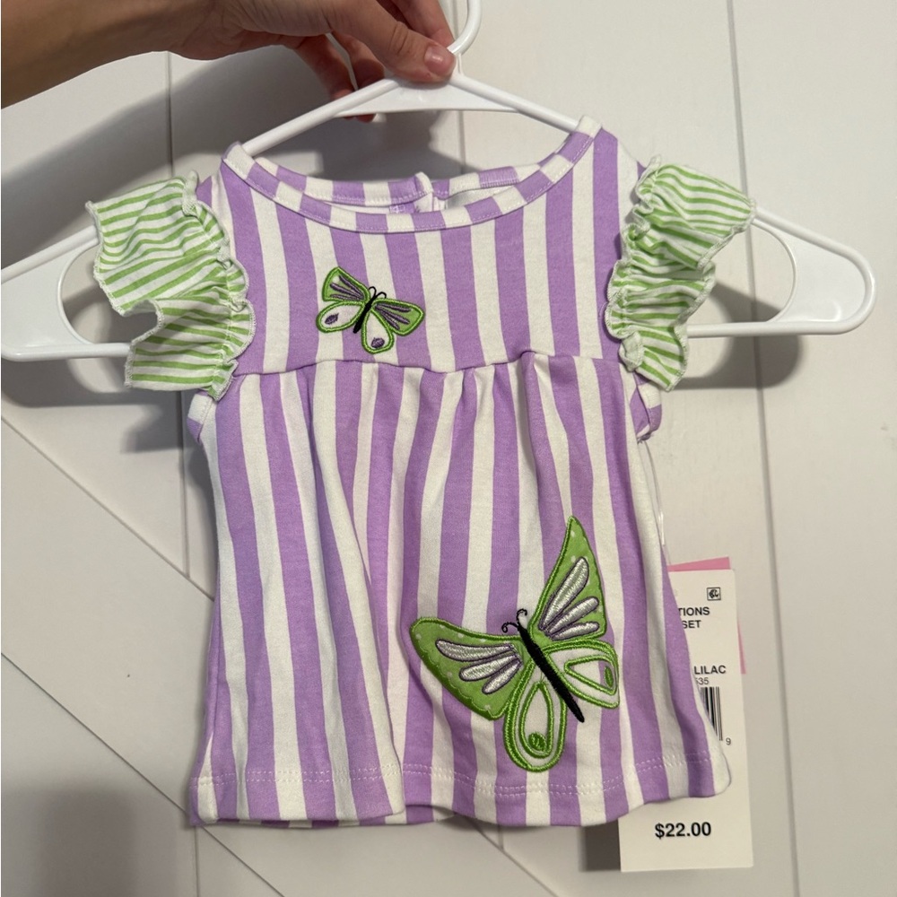 NWT Rare Editions 3-6 Month Purple, White, and Green Striped Butterfly Top